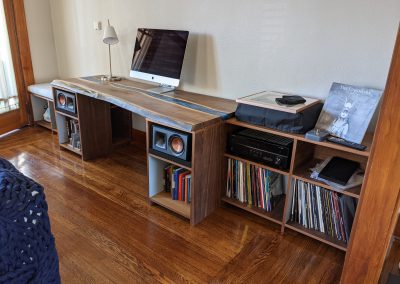 Walnut River Table Desk with Cabinets and Bench Seating